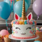 Unicorn Cake Ideas with vibrant pastel colors, a golden horn, and delicate flowers, perfect for birthday celebrations